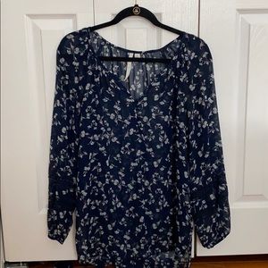 Lauren Conrad Navy floral blouse